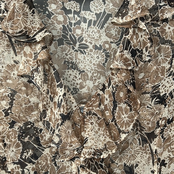 Theory Silk Floral Sheer Ruffle V- Neck Long Sleeve Top size S - Picture 8 of 10